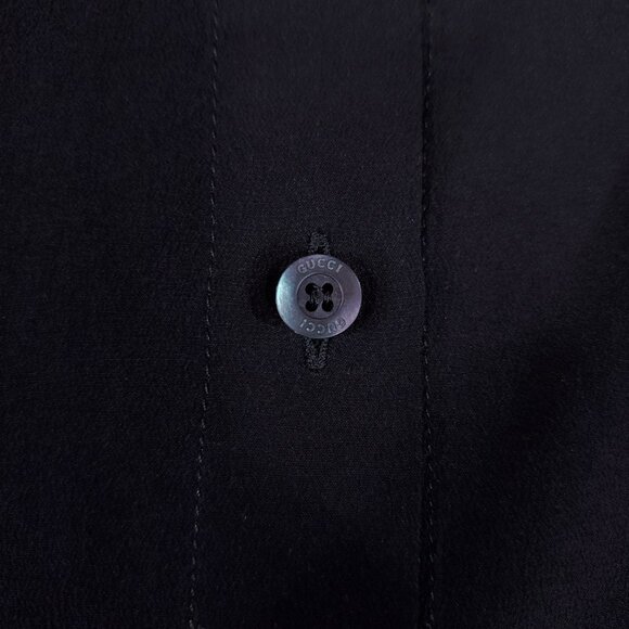 *READ* Gucci Black Sheer Blouse Shirt Studded Epaulets Long Sleeve Button Up - Picture 12 of 16